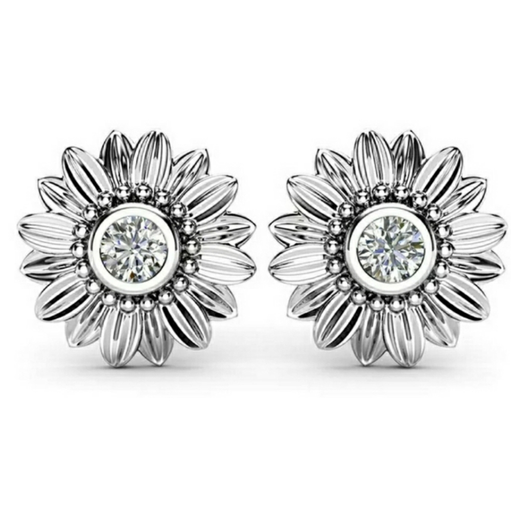 Silver Sunflower Stud Earrings